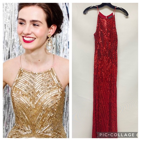 Aidan Mattox RED🌹sleeveless beaded gown - Picture 4 of 6